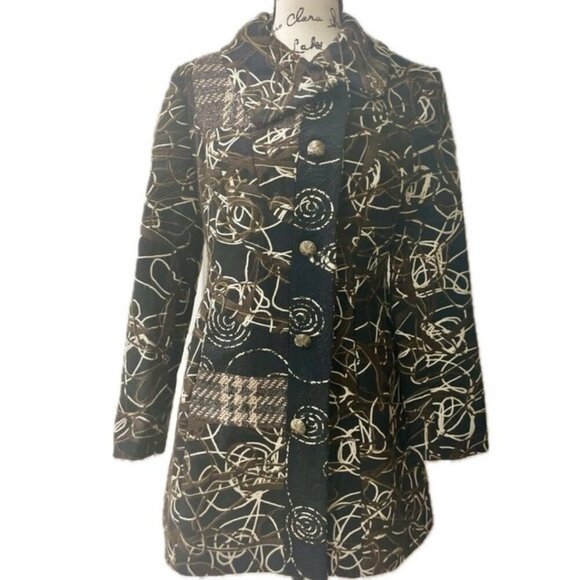 COAT BLAZER RARE Y2K FOREST GRUNGE SCRIBBLE PATTERN YARN RITUAL AESTHETIC R - Picture 3 of 17